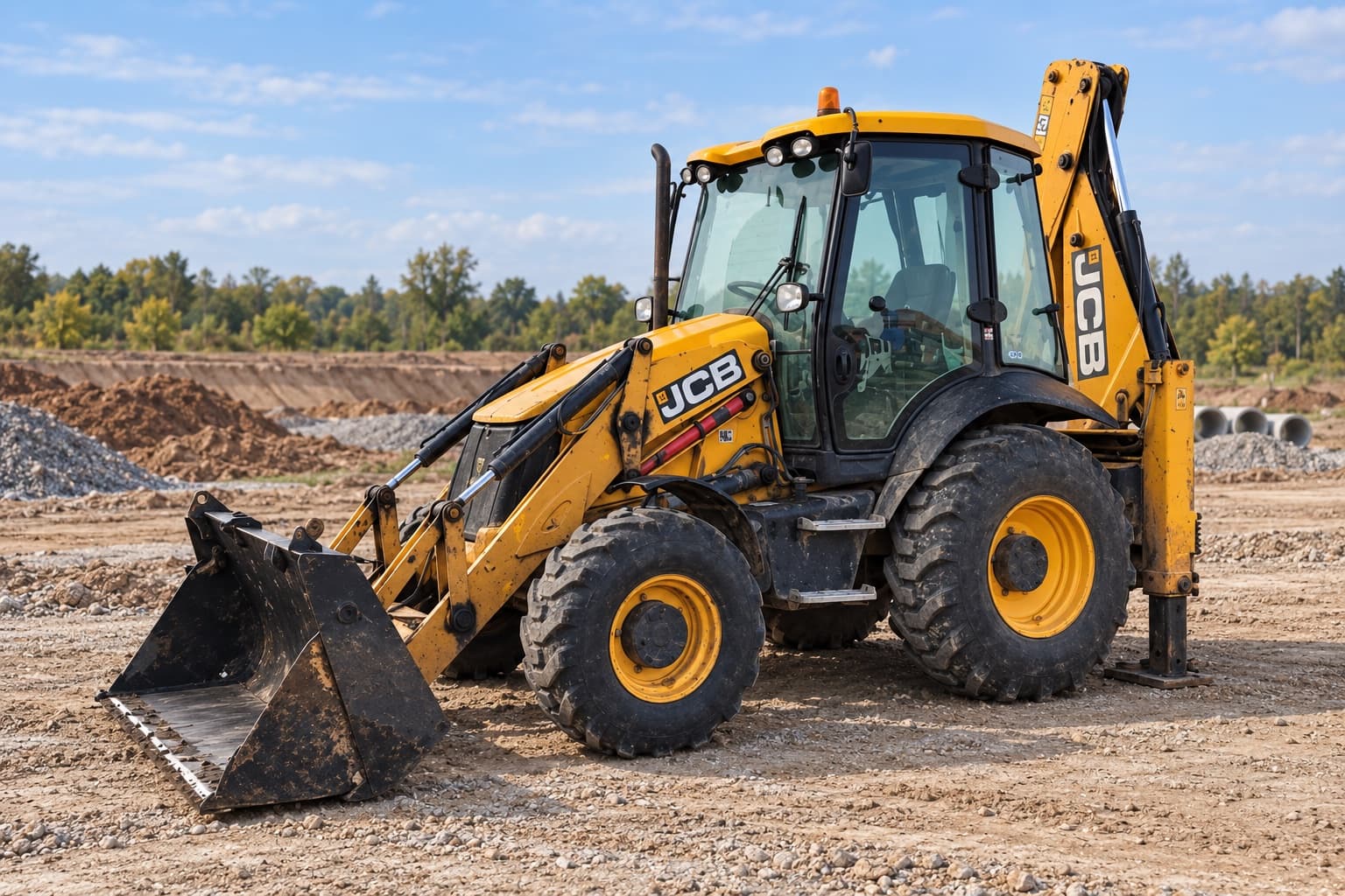 Экскаватор-погрузчик JCB на строительной площадке